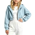 thumbnail image 3 of Gealkoca Girl's Zip Up Cropped Hoodie Crop Top Sweatshirt Drawstring Long Sleeve Jacket Kid's Solid Color Casual Zippered Hooded Sweatshirt 5-15Y, 3 of 6