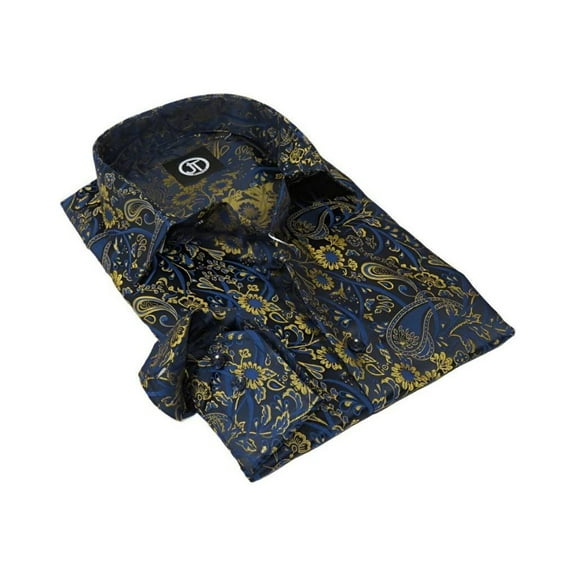 Men's Silky Paisley Floral Shirt By JT Milano AVM Turkey Slim Fit 6006-33 Navy