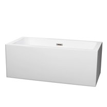 Melody 60 Inch Freestanding Bathtub in White with Brushed Nickel Drain and Overflow Trim