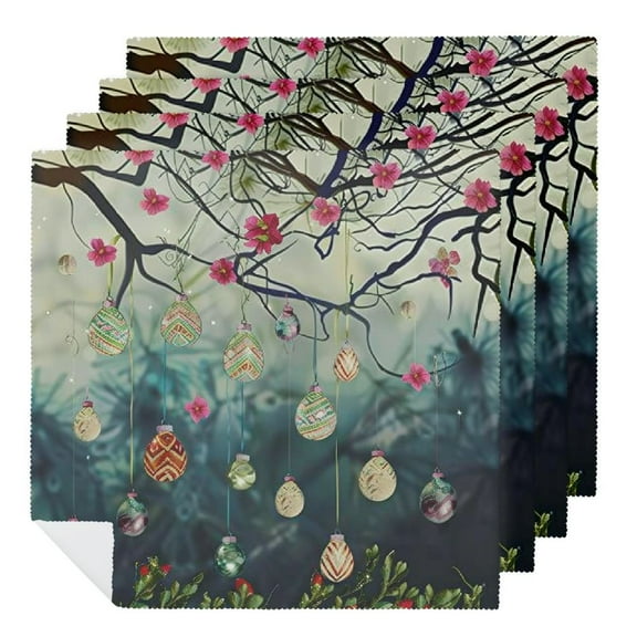 PHYHOO Stylish Easter Spring Colors Eggs on Tree Branch Cloth Napkins, Soft & Comfortable Polyester Dinner Napkin for Family, Restaurant, Parties 2 PCS