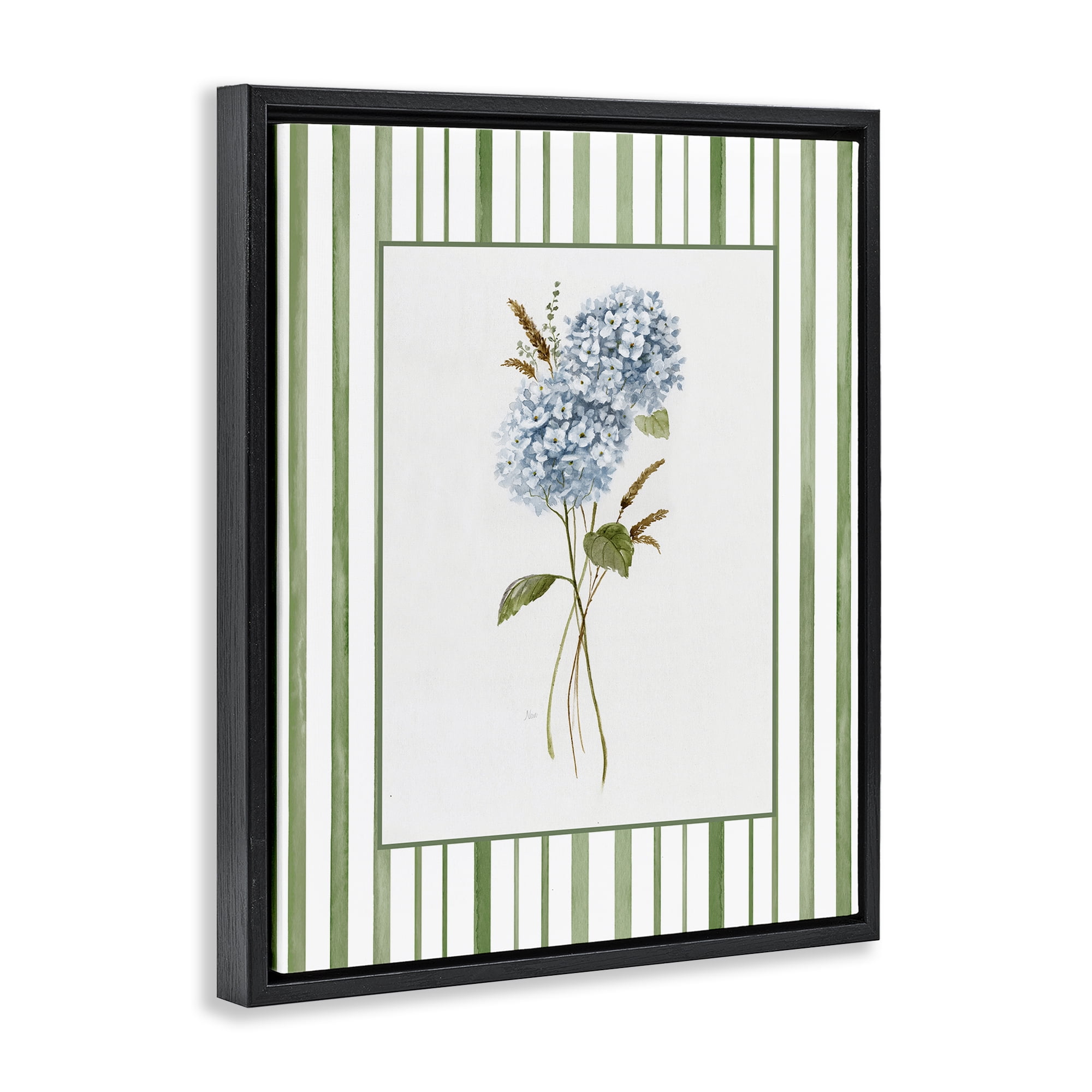 Stupell Industries Blue Hydrangea & Dried Wheat Black Framed Floater Canvas Wall Art, design by Nan