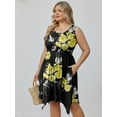 thumbnail image 2 of SHOWMALL Women Plus Size Summer Dress Midi Floral Sleeveless Casual Irregular Hem Dress Plain Pleated Scoop Neck Flowy Tank Vest Dresses with Pockets, US Size 4X in Black Golden Floral, 2 of 9