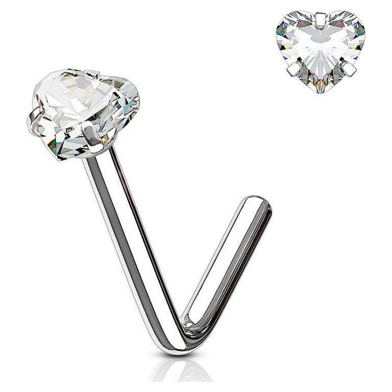 316L Surgical Steel L Shape 3 Gem Rose Gold White Heart Nose Stud 316L Surgical Steel L Shape 3 Gem Rose Gold White Heart Nose Stud
