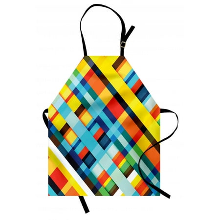 Colorful Apron Vivid Colored Lines Stripes with Diagonal Elements Retro Layout with Modern Touch, Unisex Kitchen Bib Apron with Adjustable Neck for Cooking Baking Gardening, Multicolor, by