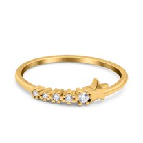 Yellow Tone, Simulated Cubic Zirconia Size-6 Eternity Shooting Star Band Wedding Ring 925 Sterling Silver