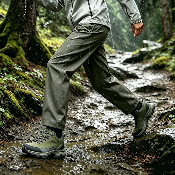 TaTaai Womens Solid Waterproof Pants Elastic Waist Loose Casual Rain Trousers Outdoor Bottoms for Daily Travel