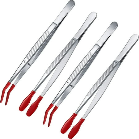 

4 Pieces Tweezers with Rubber Tips Tweezers Rubber PVC Silicone Coated Non Marring Flat Tip Bent Tip Tweezers Tipped Tweezers for Lab Industrial Jewelry Craft Tool Coin Stamp Tweezer Tongs
