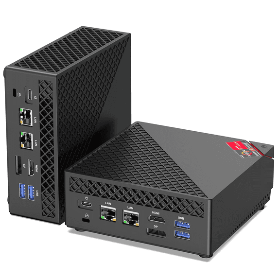 NIPOGI E3B Mini PC AMD Ryzen V2748 16GB 512GB SSD Win11 Pro WiFi 6 4K 3-Screen Black