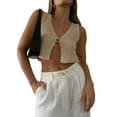 thumbnail image 1 of Nituyy Womens Vintage Knittd Tank Vest Crop Top Sleeveless V-Neck Open Front Button Crochet Knit Vests Tops, 1 of 6