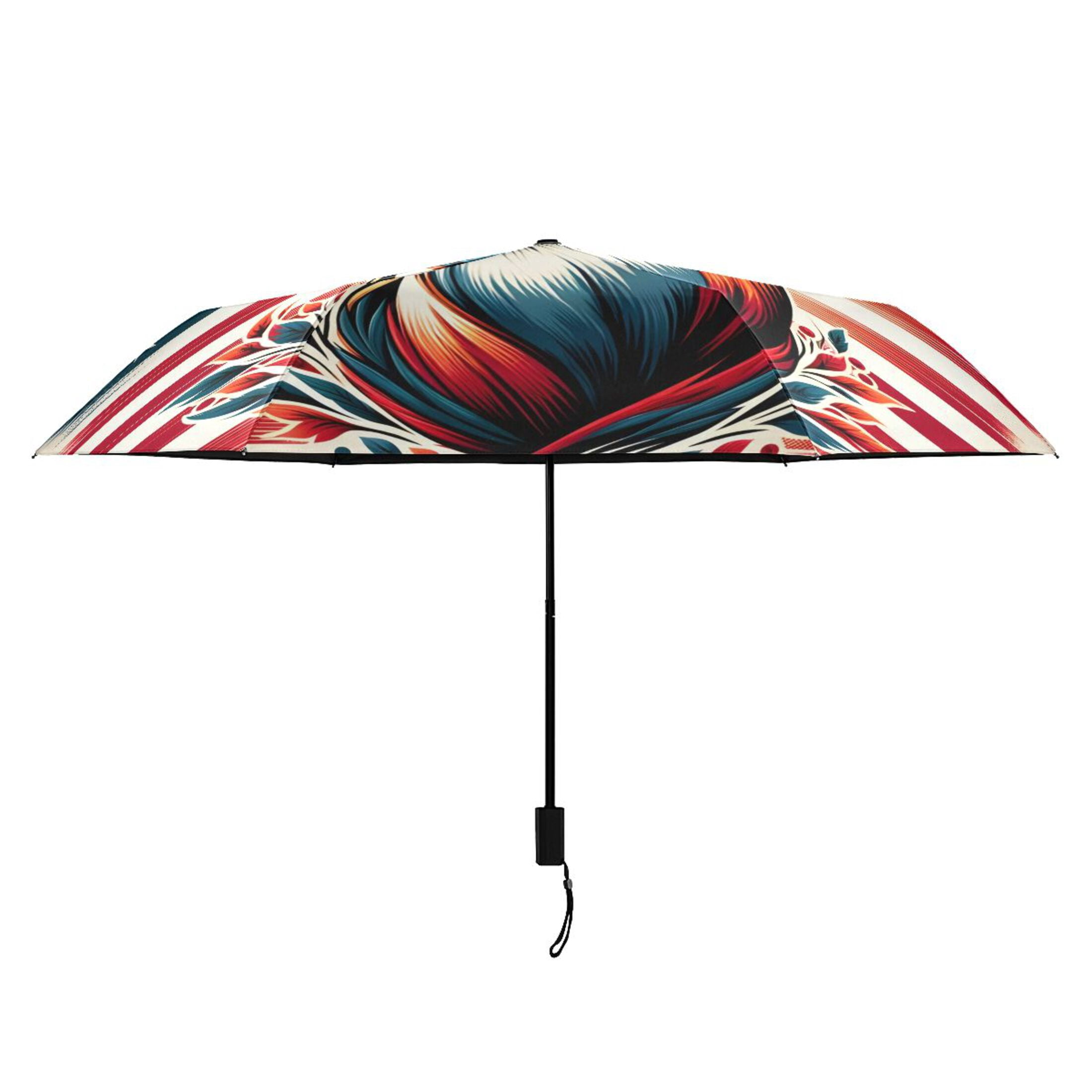 Beautiful Deer with American Flag Compact Sun Umbrella Windproof Travel Umbrellas for Rain Strong Portable UV Protection