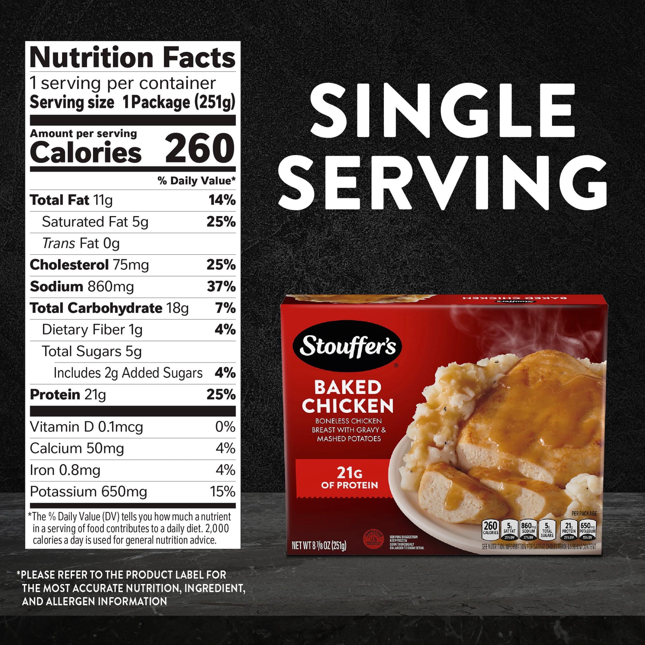 Stouffer’s Baked Chicken, Single Serve, Frozen Chicken Dinner, Single Frozen Meals 8.875 oz