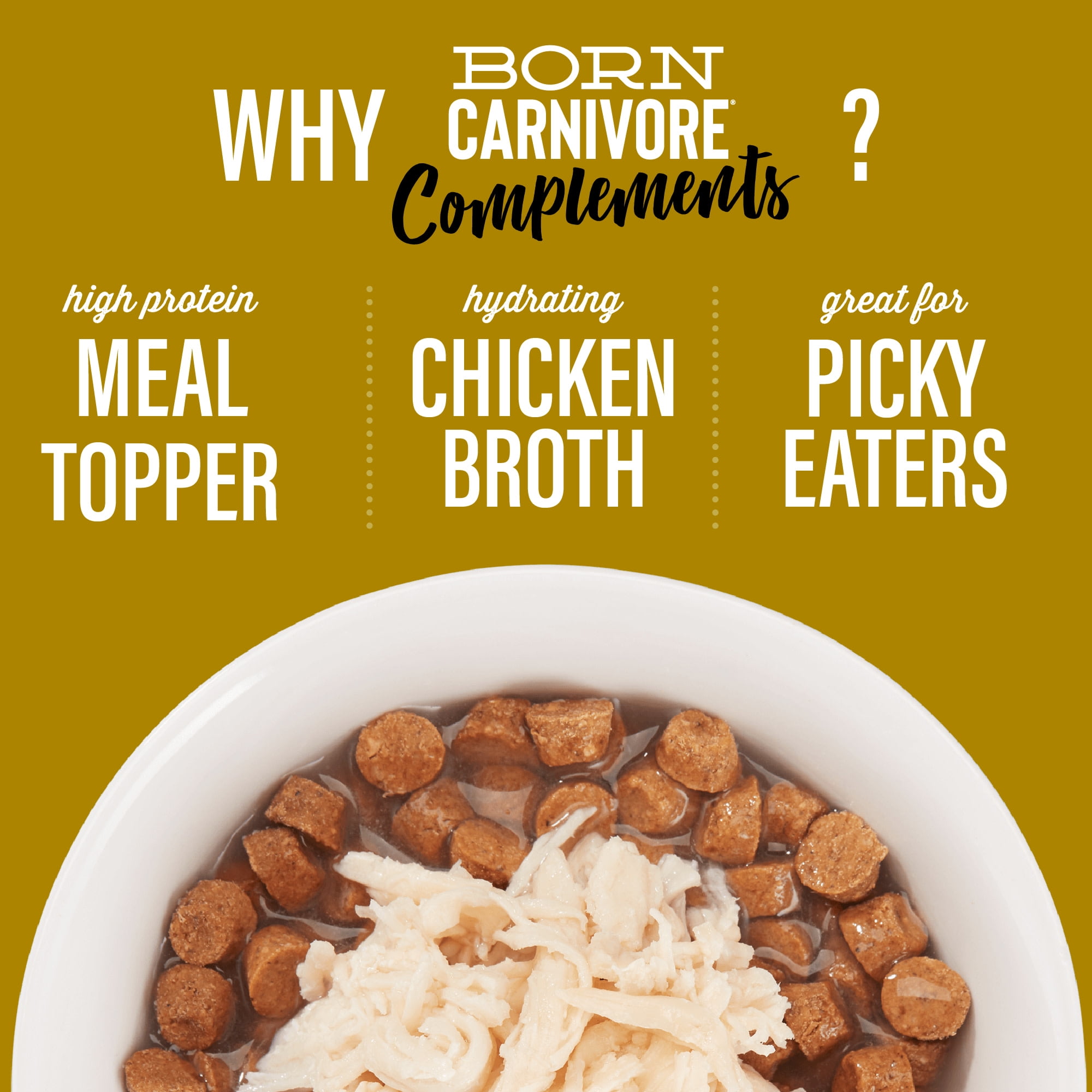 (12 pack) Tiki Cat Born Carnivore Complements Wet Cat Food Topper, Chicken, 2.1 oz. Pouch