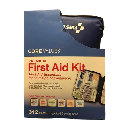 Core Values Premium First Aid Kit, 312 pieces with Organized Carrying Case