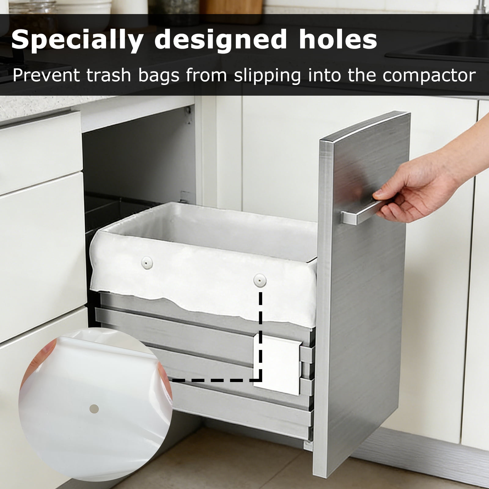 60 Pack Trash Compactor Bags Heavy Duty Compactor Bag for Kitchen Leak Proof 2.6 MIL Thickened Garbage Compactor Bags Fit for 15 inch Drawer Compactors(with Reserved Holes&Ties)