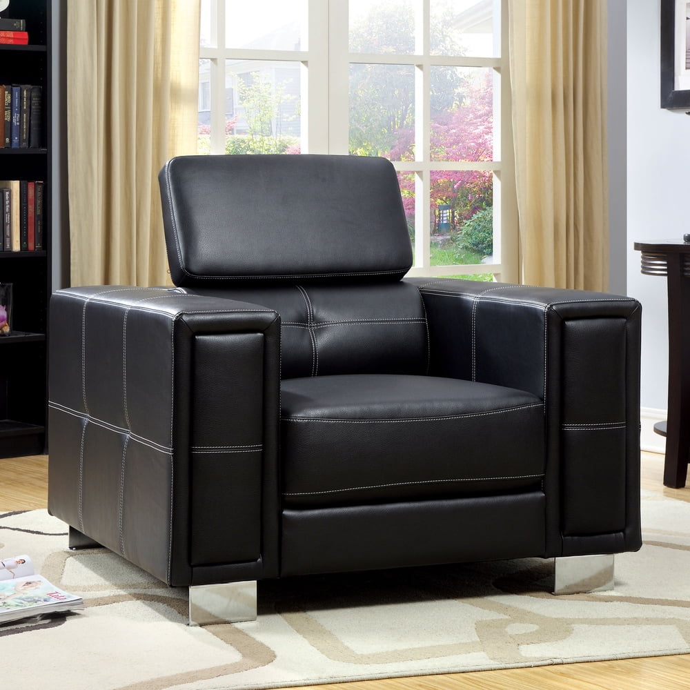Furniture of America Site Modern Black Bonded Leather Accent Chair