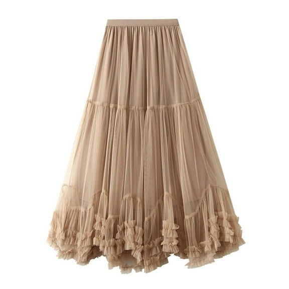 YABCSAZ Skirts for Women Gauze High Elastic Waist Pleated Drawstring Maxi Skirt Summer Casual Loose Solid Color Flowy Swing Skirts with Pockets