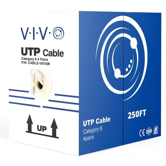 Cable Ethernet VIVO CCA Cat6 UTP de 250 pies/76 m, color blanco