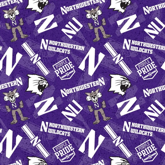 SYKEL ENTERPRISES Northwestern Wildcats Cotton Fabric Tone ON Tone Design Pattern., 43 Inches (nws1178s)