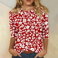 thumbnail image 2 of Plus Size 3/4 Length Sleeve Tops for Womens 2025 Summer Flower Print Blosues Round Neck Tees Shirts Loose Fitted Tees Shirts Going Out Beach Vacation Clothes, 2 of 5