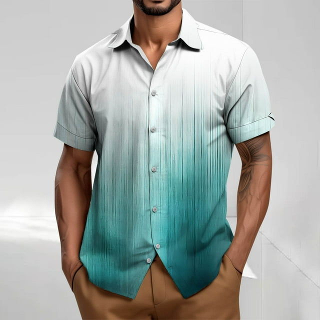 Blusa y camisa de manga corta con cuello vuelto para hombre, blusa informal holgada con botones y cuello vuelto, blusa de poliéster para hombre