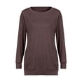 thumbnail image 2 of Dyfzdhu Long Sleeve T Shirts for Women Casual Cotton Solid Loose Tee Spring Fall Tops With Pockets Brown, 2 of 3