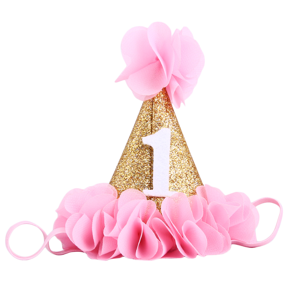 Baby Gold First Birthday Party Cone Hat 