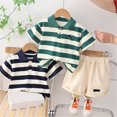 thumbnail image 5 of Futezty Toddler Boys Clothes Summer Outfit Sets, Kids Baby Boys Summer 2PCS Outfits Sets Short Sleeve Striped Lapel Dinosaur Print Button Up Tops Plaid Shorts Clothes Pajamas Dailywear, 5 of 6