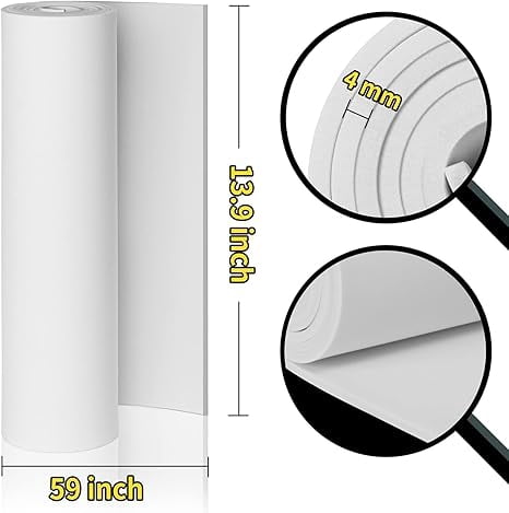 White Eva Foam Cosplay Sheet,Premium Eva Foam 4mm Thick,59" x 13.9", High Density 86kg/m3 for Cosplay, Halloween Costume, Crafts, DIY Projects