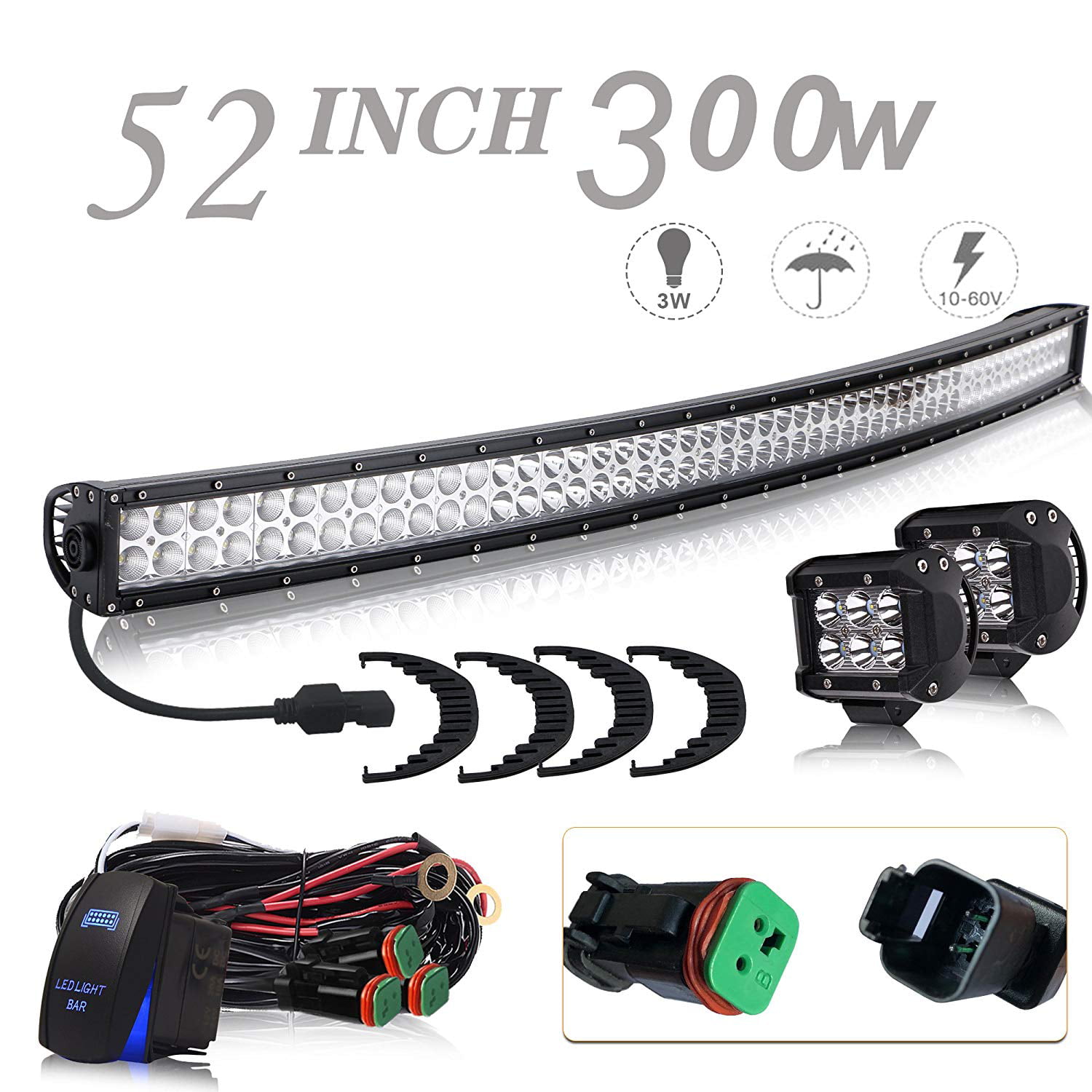 52"in 300W LED Work Light Bar F&S Combo fit Boat Offroad 4WD SUV UTE JEEP 50/54" 