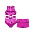 thumbnail image 3 of YiZYiF Kids Girls Crisscross Cutout Ballet Dance Unitard with Shorts Set Athletic Gym Suit Ballerina Costume Hot Pink 4, 3 of 5