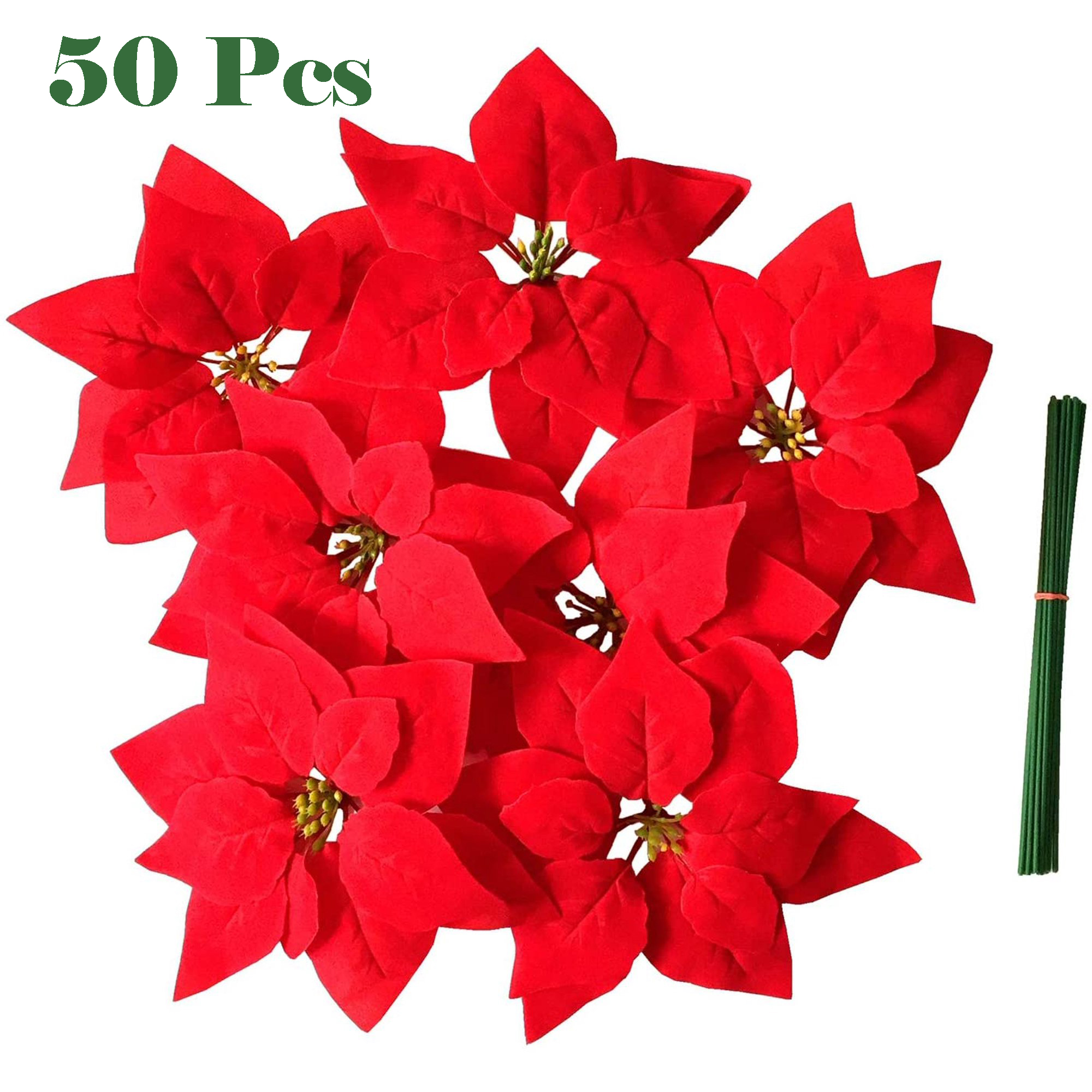 YHDSN Poinsettia Artificial Christmas Flowers Tree Red Ornaments 8 inch
