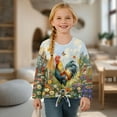 thumbnail image 4 of Xixirimido Butterfly Rooster Vibrant Daisy Printed Girls Casual Tunic Tops Tie-hem Long Sleeve Loose Soft Blouse T-Shirt Cute Graphic Girls Shirts, Size 5-6, 4 of 7
