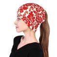 thumbnail image 6 of KLL Flowers Red Beige Pirnt Wicking Running Beanie Head Wrap Cycling Bandana for Men Women, 6 of 8