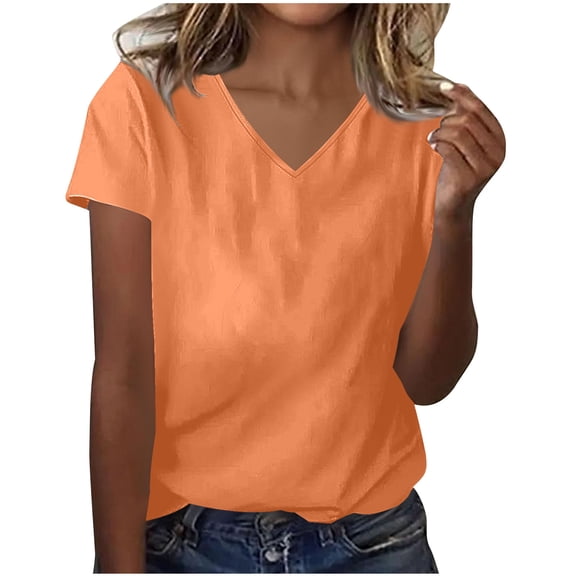 Clean Line V-Neck Top Contemporary Short Sleeve Solid Color Women's Casual Blouse