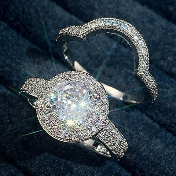 PERITANG 2pcs His and Hers Wedding Ring Sets Couples Engagement Rings Women and Men 925 Sterling Silver AAA Cubic Zirconia Arc-Shaped