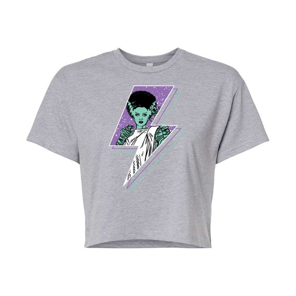 Classic Monsters - The Bride of Frankenstein - Retro Style Lightening Bolt - Comic Style - Juniors Cropped Cotton Blend T-Shirt