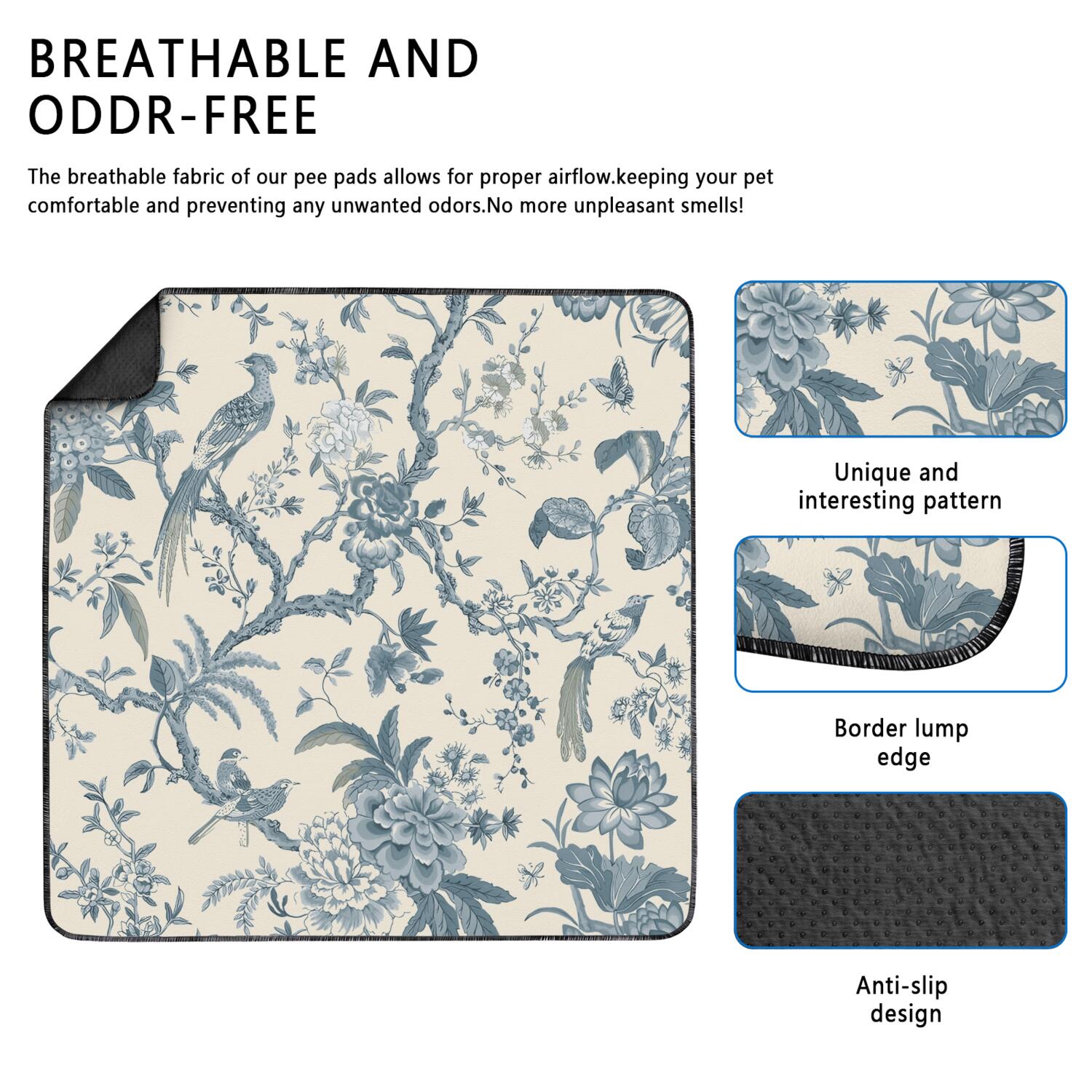 Large Washable Dog Pads 72x72 Inch, Reusable Potty Training Pads with 5-Layer Protection, Absorbent Core for Puppies & Incontinent Pets, Floral Print
