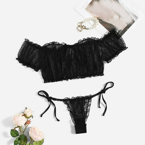 Gibobby Ropa Interior Sexy Lindas damas Top de encaje transparente y Tanga Ninas Daisy Ropa interior Ver a traves de dos piezas Conjunto de lenceria Negro S Walmart en linea