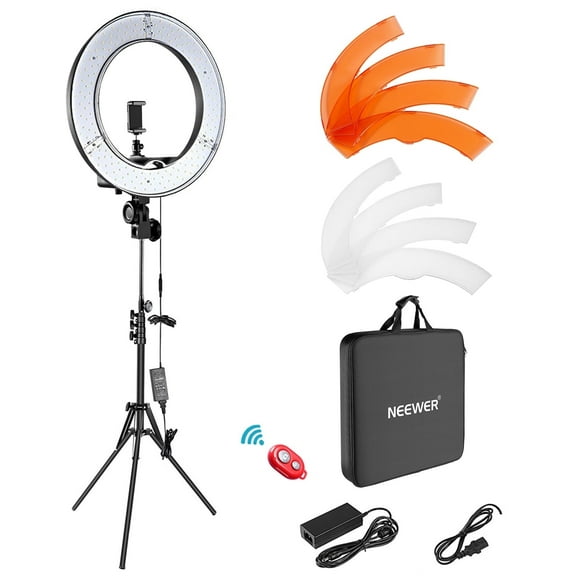 NEEWER 18" 55W LED Ring Light Kit with Stand & Phone Holder, 5600K Lighting for Makeup, Tattoo, Photography, Videos – Includes Soft Tube & Bag, Model RL-18
