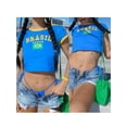 thumbnail image 2 of Wangsaura T-Shirt Court Letter Flag pour Femmes Manches Courtes Col Rond Contraste de Couleur Streetwear, 2 of 7