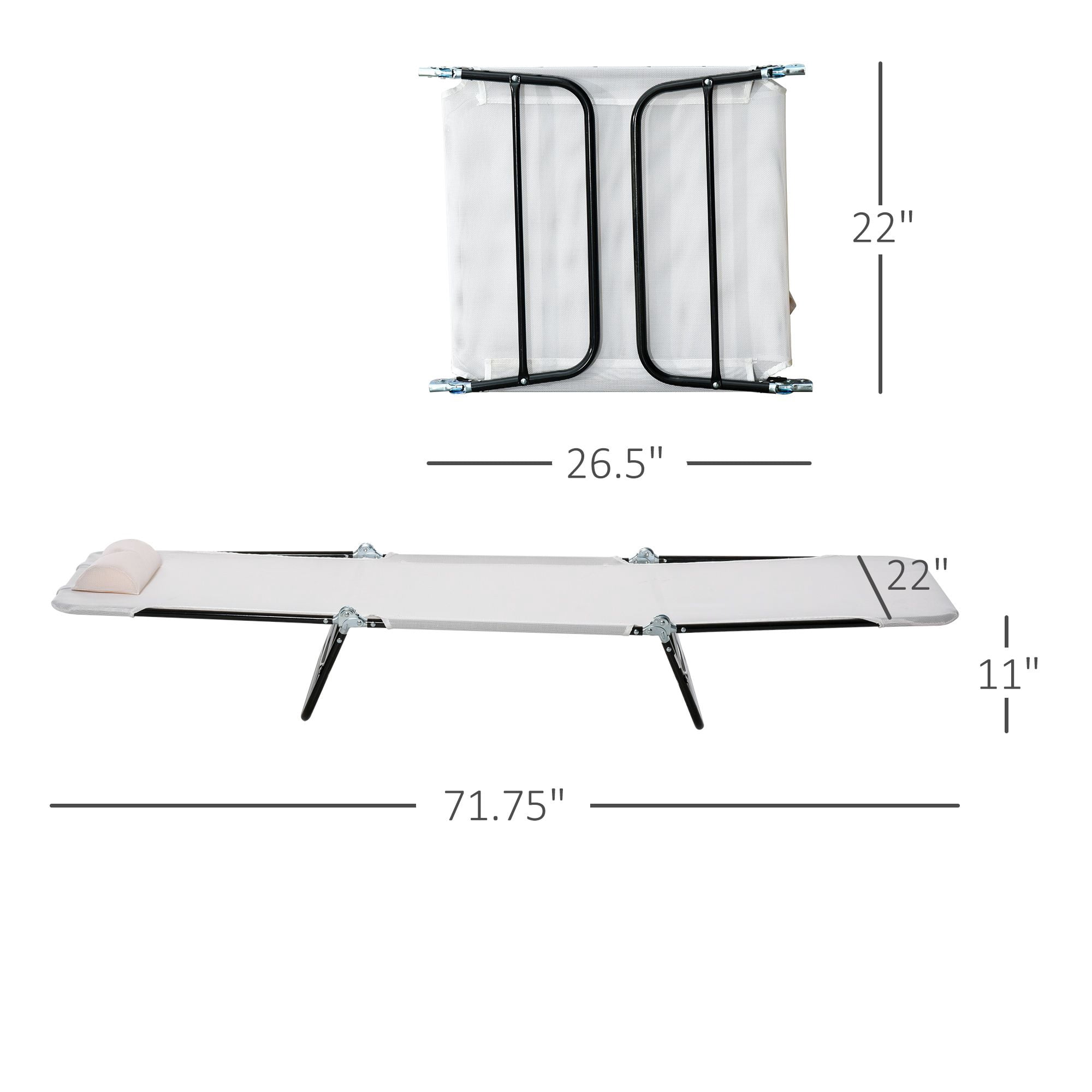 Folding Chaise Lounge Chair, Cream White, 5-Level Adjustable with Headrest, Breathable Mesh for Beach & Patio