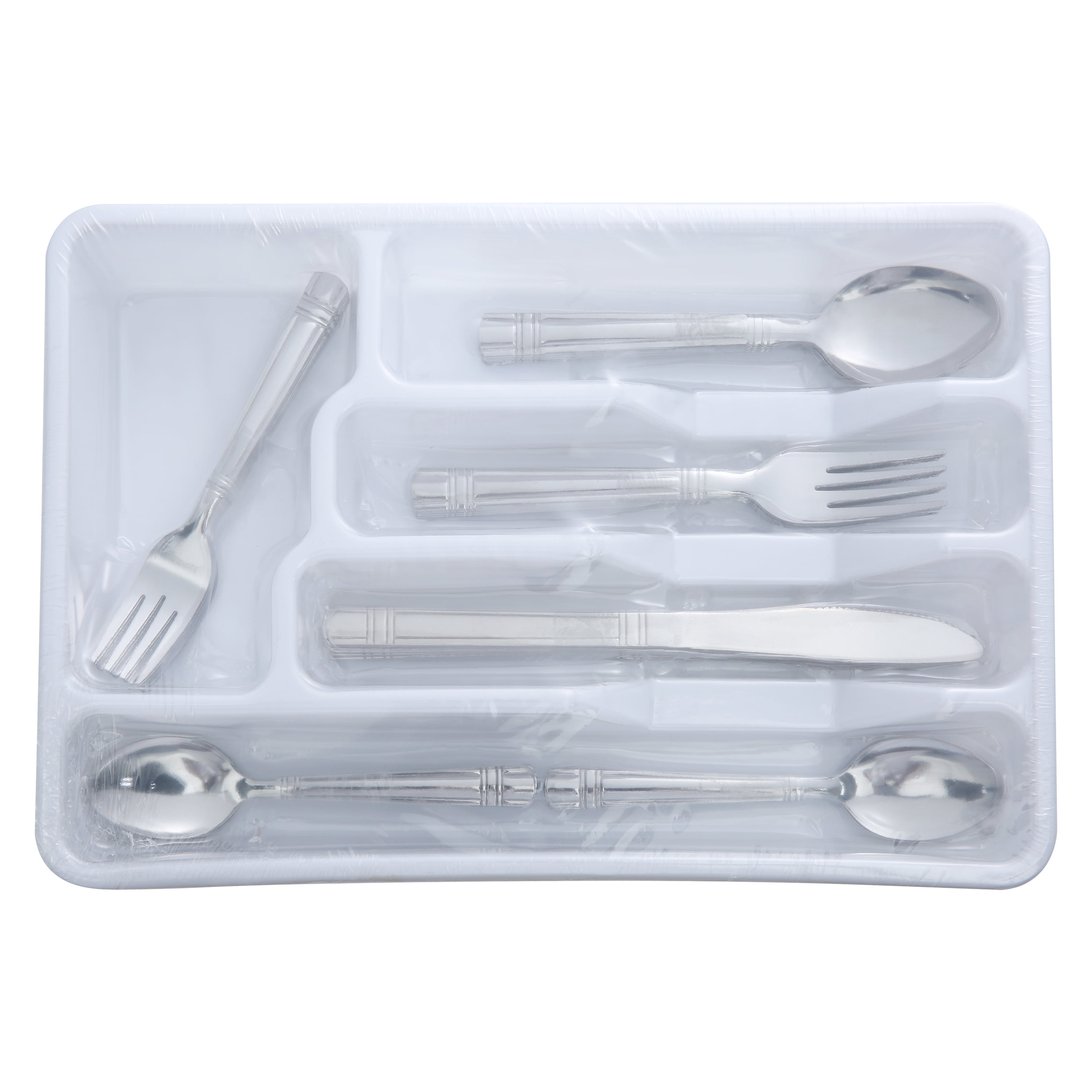 Mainstays 49 Piece Elena Adult Stainless Steel Flatware Set and Organizer Tray, Silver, Service for 8