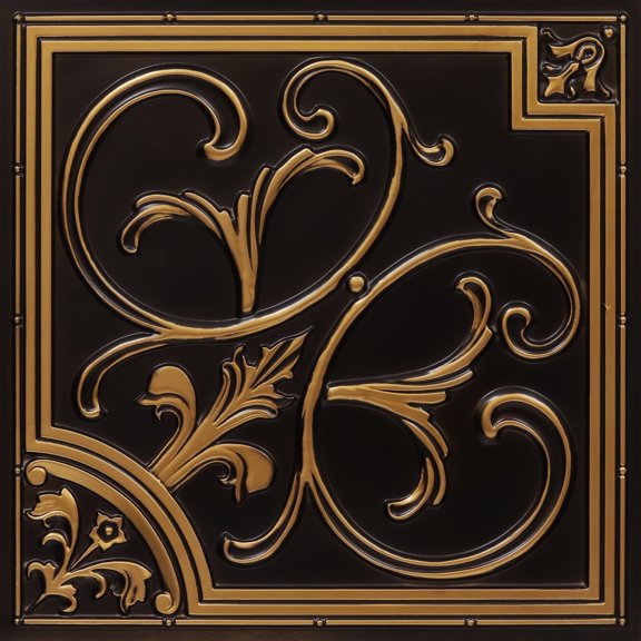 204-Lilies And Swirls 2 ft. x 2 ft. PVC Glue-up or Lay in Ceiling Tile in Antique Gold (100 Sq.ft / Pack) - 25 Pieces
