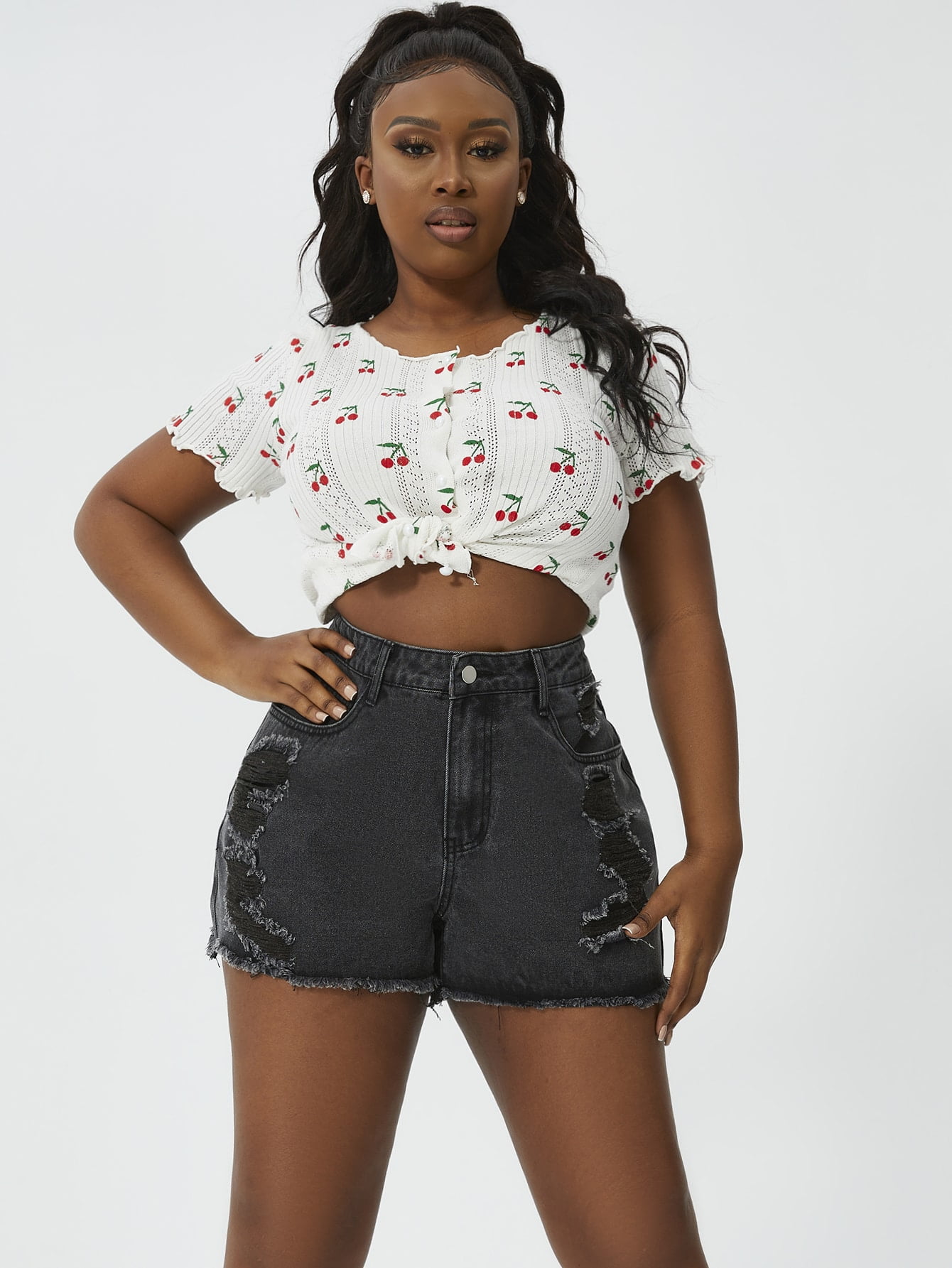 Black Women S Plus Ripped Raw Cut Denim Shorts 22 4xl L050d Walmart Com