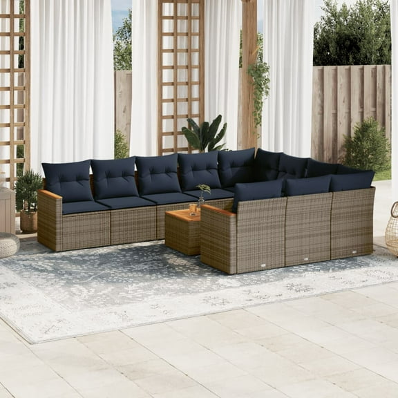 vidaXL 11 Piece Garden Sofa Set with Cushions Grey Poly Rattan