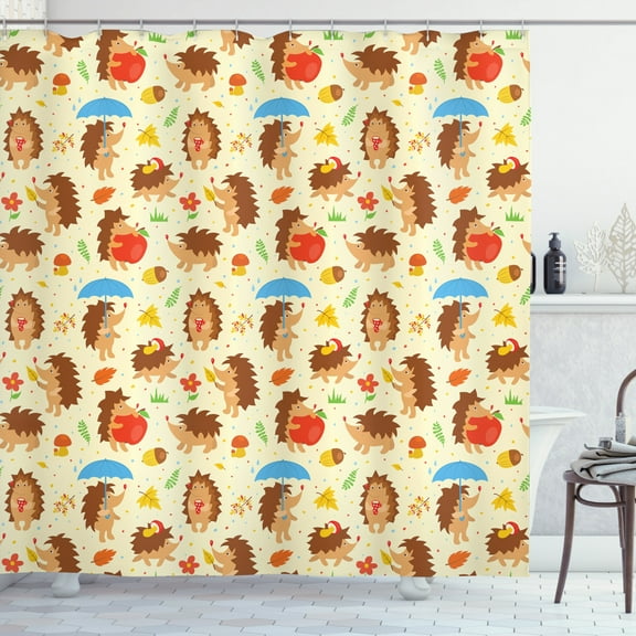 Ambesonne Hedgehog Shower Curtain, Cartoon Woodland Dots, 69"Wx84"L, Multicolor