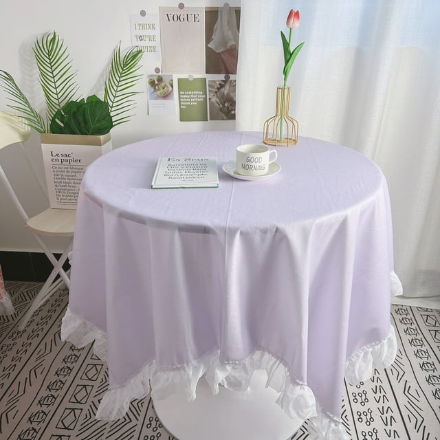 Nvzi Mantel de encaje de color sólido estilo ins, mantel de tela para mesa de comedor, escritorio de estudiante, mantel de té, mantel decorativo (púrpura, 90 * 90 cm)