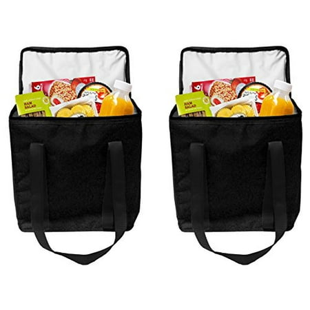 Earthwise Reusable Insulated Grocery Bags Heavy Duty Nylon Thermal Cooler Tote WATERPROOF In all Black w/ZIPPER Closure KEEPS FOOD HOT OR COLD (2 (Best Way To Keep Lunch Cold)