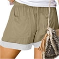 thumbnail image 7 of Oiangi Womens Flat Front Shorts Color Block Summer Shorts Elastic Waist Drawstring Holiday Travel Shorts with Pockets Khaki XL, 7 of 7