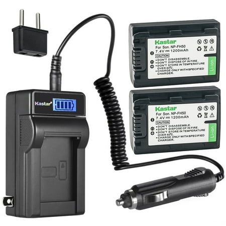 Kastar 2-Pack NP-FH50 Battery and LCD AC Charger Compatible with Sony DCR-DVD905 DCR-DVD908 DCR-DVD910 DCR-DVD920 DCR-HC16 DCR-HC17 DCR-HC18 DCR-HC19 DCR-HC20 DCR-HC21 DCR-HC22 DCR-HC23 Cameras